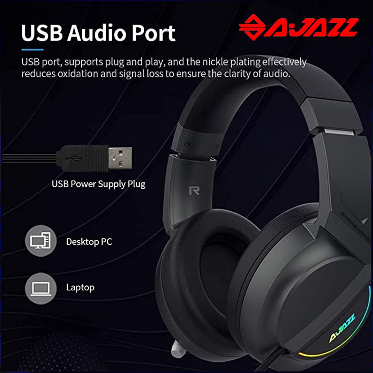 Ajazz AX365 | 7.1 Gaming Headset – Virtual Surround Sound Headset for PC, PS5 & Mobile